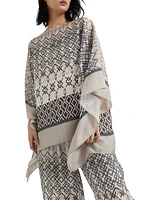 Silk Ethnic Print Pongée Poncho