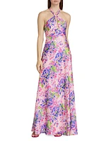 Rose Satin Halter Maxi Dress