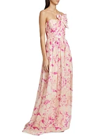 Marlee Floral Linen-Silk Strapless Gown