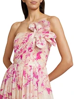 Marlee Floral Linen-Silk Strapless Gown