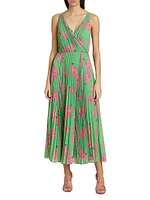 Mina Floral Pleated Surplice Midi Dress