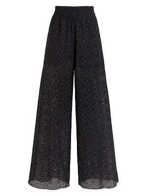 Broderie Anglaise Cotton Wide-Leg Trousers