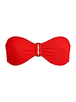 Vichy Waffle-Knit Bandeau Bikini Top