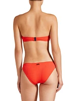 Vichy Waffle-Knit Bandeau Bikini Top