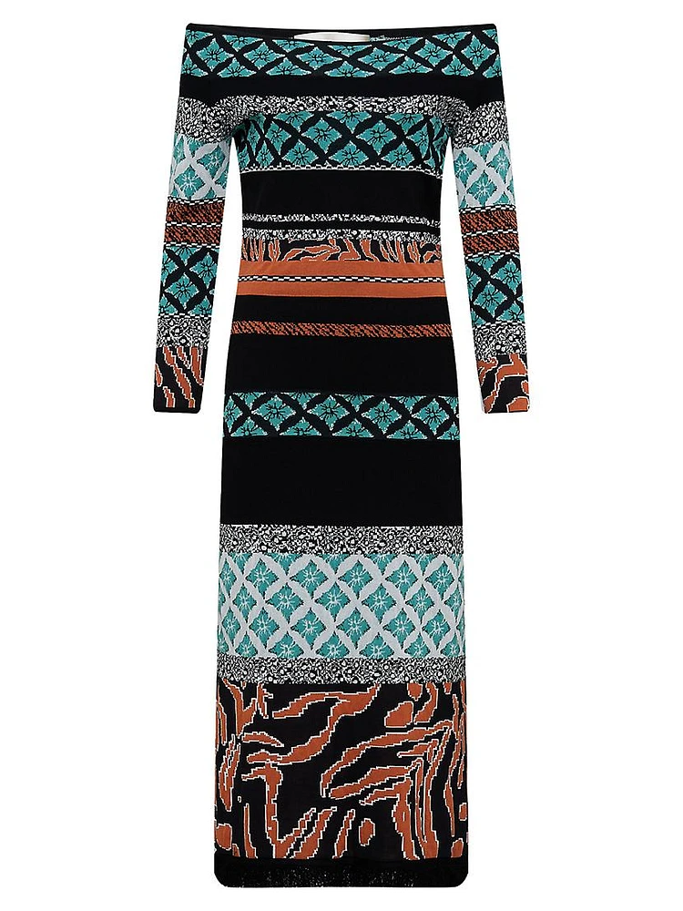 Ellanor Geometric Knit Off-the-Shoulder Midi-Dress