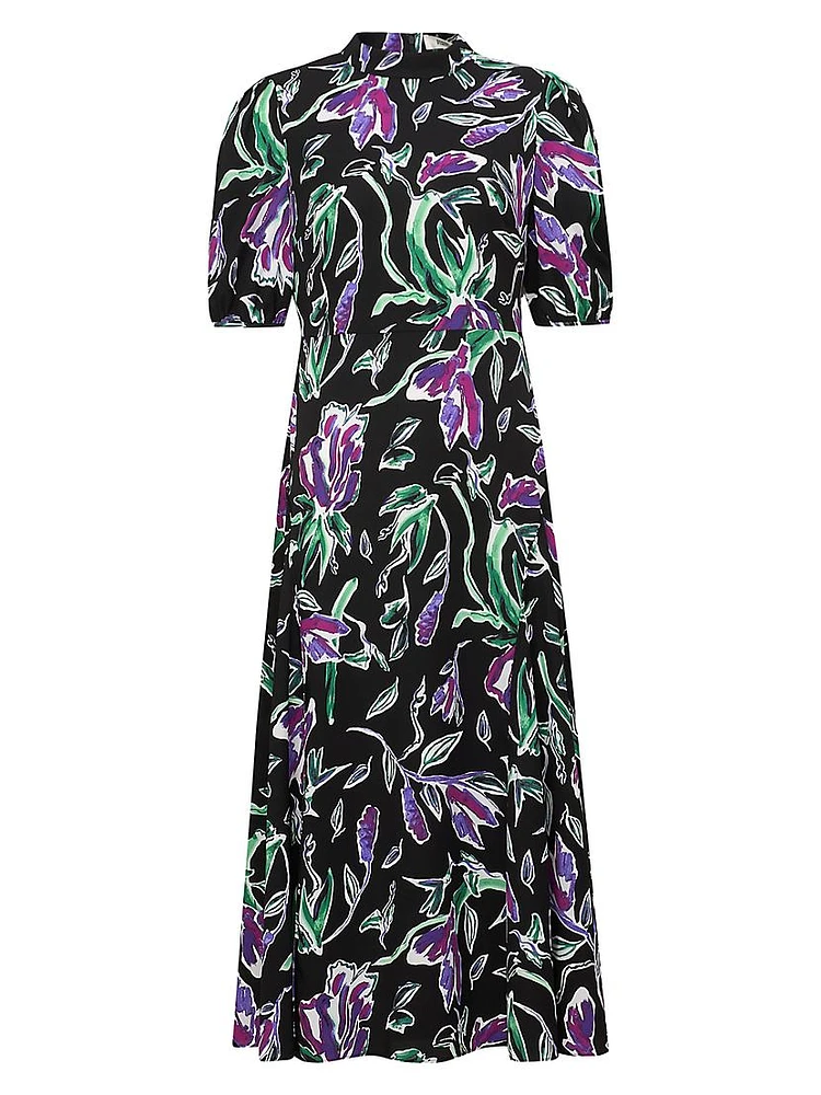 Nella Floral Short-Sleeve Midi-Dress