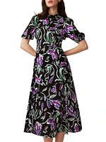 Nella Floral Short-Sleeve Midi-Dress