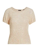 Sequin-Embellished Cotton & Linen-Blend Short-Sleeve Sweater