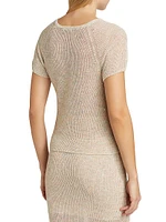 Sequin-Embellished Cotton & Linen-Blend Short-Sleeve Sweater