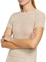 Sequin-Embellished Cotton & Linen-Blend Short-Sleeve Sweater