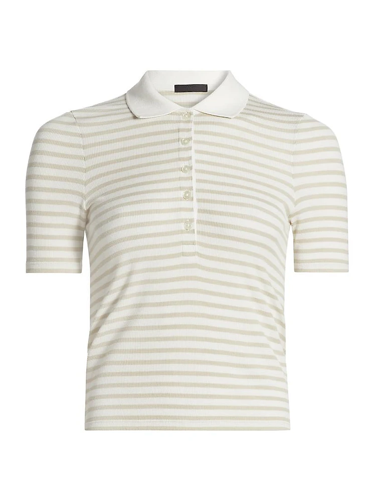 Striped Rib-Knit Polo Shirt