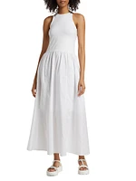 Cotton-Blend Mixed-Media Maxi Dress