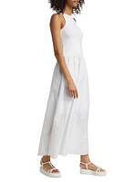 Cotton-Blend Mixed-Media Maxi Dress