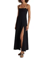 Wide-Strap Flare Slit Midi-Dress