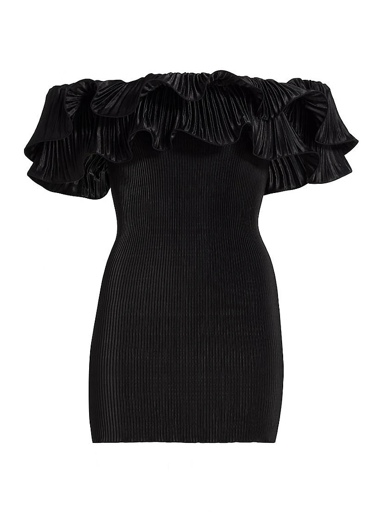 Off-The-Shoulder Pleated Minidress