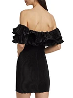 Off-The-Shoulder Pleated Minidress