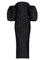 Sirene Plissé Puff-Sleeve Maxi Dress