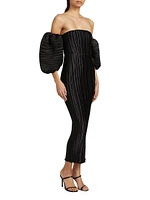 Sirene Plissé Puff-Sleeve Maxi Dress