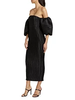 Sirene Plissé Puff-Sleeve Maxi Dress