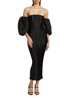 Sirene Plissé Puff-Sleeve Maxi Dress