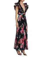 Floral Pleated Plunge Maxi Dress