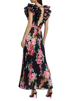 Floral Pleated Plunge Maxi Dress