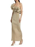 Metallic Ruffled One-Shoulder Maxi Dress