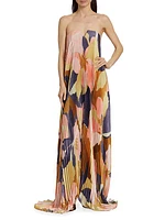 Floral Pleated Strapless Maxi Dress