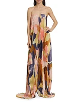 Floral Pleated Strapless Maxi Dress