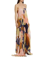 Floral Pleated Strapless Maxi Dress