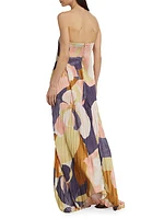 Floral Pleated Strapless Maxi Dress