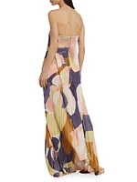 Floral Pleated Strapless Maxi Dress