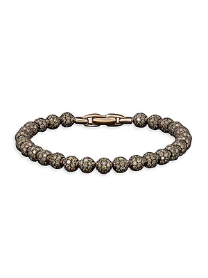 Spiritual Beads Bracelet 18K Rose Gold and Pavé Cognac Diamonds, 6MM