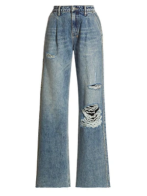 Paradise Lost Low-Rider Tuck Frayed Jeans