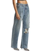 Paradise Lost Low-Rider Tuck Frayed Jeans