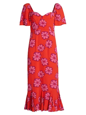 Ramona Floral Godet-Hem Midi-Dress