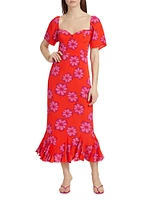 Ramona Floral Godet-Hem Midi-Dress