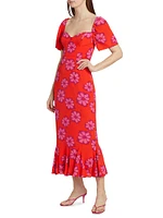 Ramona Floral Godet-Hem Midi-Dress