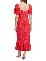 Ramona Floral Godet-Hem Midi-Dress