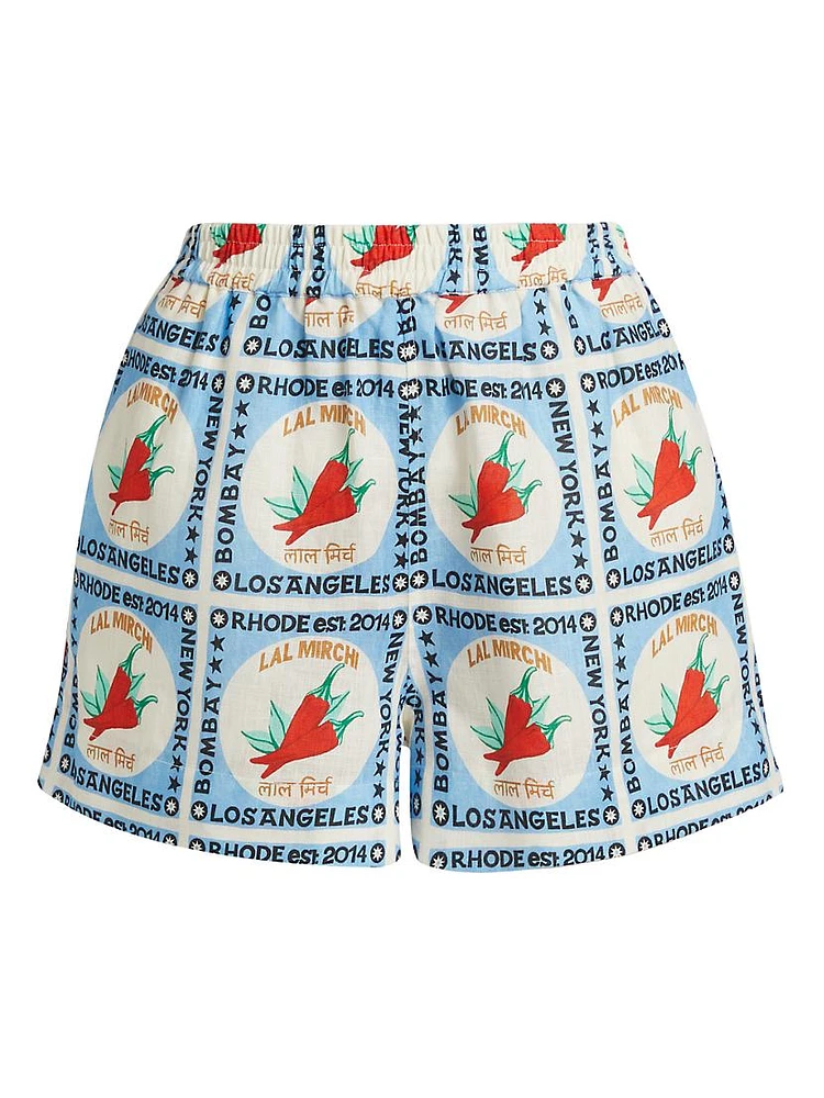 Audrina Printed Linen Shorts