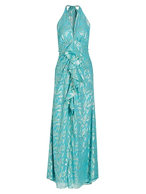 Leola Ruffled Metallic Silk Gown