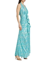 Leola Ruffled Metallic Silk Gown