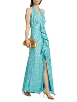 Leola Ruffled Metallic Silk Gown