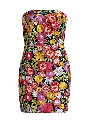 Isabell Floral-Embroidered Strapless Minidress