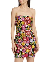 Isabell Floral-Embroidered Strapless Minidress