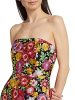 Isabell Floral-Embroidered Strapless Minidress