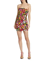 Isabell Floral-Embroidered Strapless Minidress