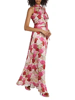 Kayla Floral Crinkled Chiffon Halter Gown