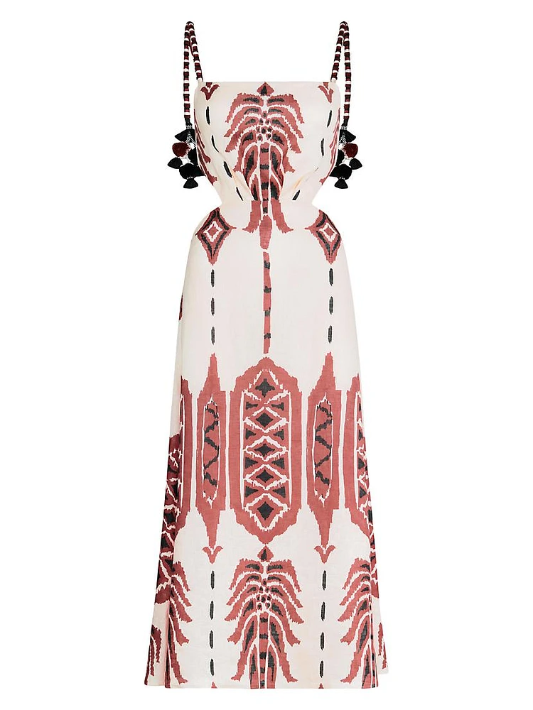 Anouk Palm Of Tiahuanaco Printed Linen Midi-Dress