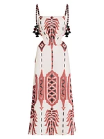 Anouk Palm Of Tiahuanaco Printed Linen Midi-Dress